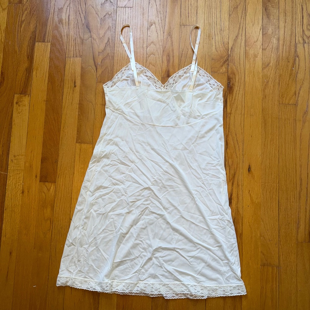 Vintage Ivory Full Slip Dress Lace Trim Adjustable Straps Off White Lingerie 36" - Picture 2 of 8